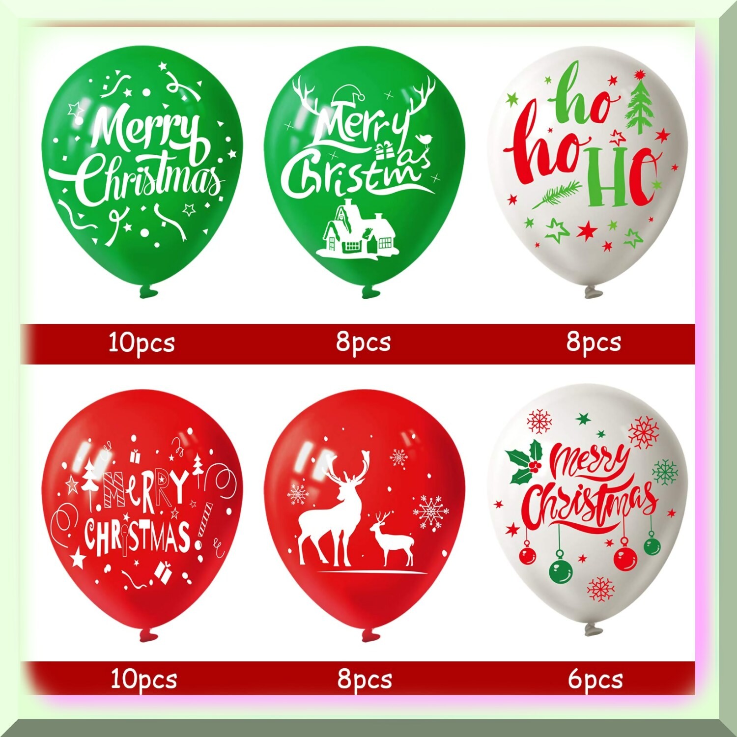 50 Latex Balloons 12 Inch Red White Green